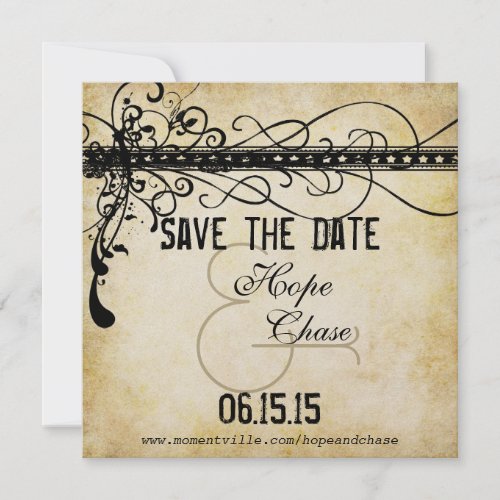 Gold Lights Burnt Black Funky Swirls Save the Date