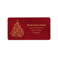 Gold Lights Christmas Tree on Red Return Address
