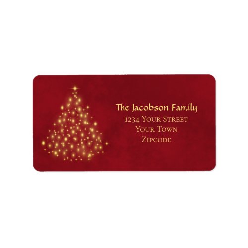 Gold Lights Christmas Tree on Red Return Address Label