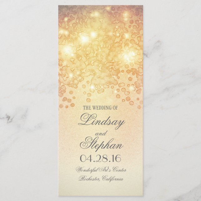 Gold Lights Glamour Vintage wedding programs (Front)