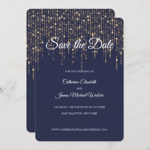 Gold Lights Midnight Blue Save the Date Invitation