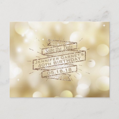 Gold Lights Save the Date Elegant Birthday Party Announcement Postcard