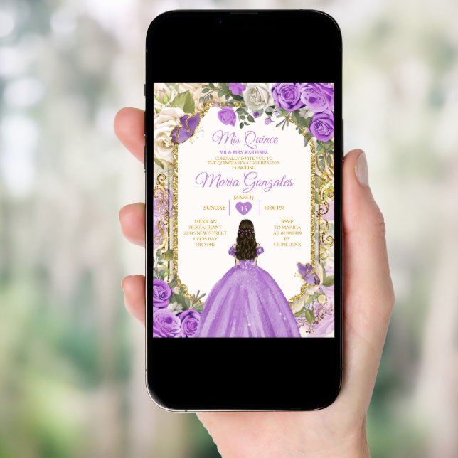 Gold Lilac Mis Quince 15 Anos Quinceañera Crown Invitation (Front Digital)