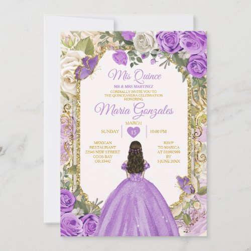 Gold Lilac Mis Quince 15 Anos Quinceaera Crown Invitation