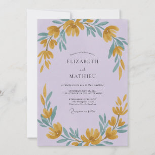 Gold Lilac Wildflower Wedding Invitation