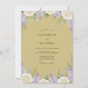 Gold Lilac Wisteria Wedding Invitation