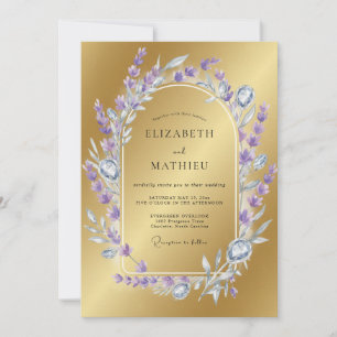 Gold Lilac Wreath Wedding Invitation