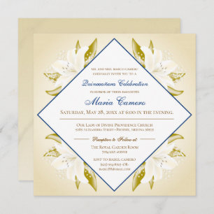 Gold Lilies & Navy Blue Quinceañera Invitation