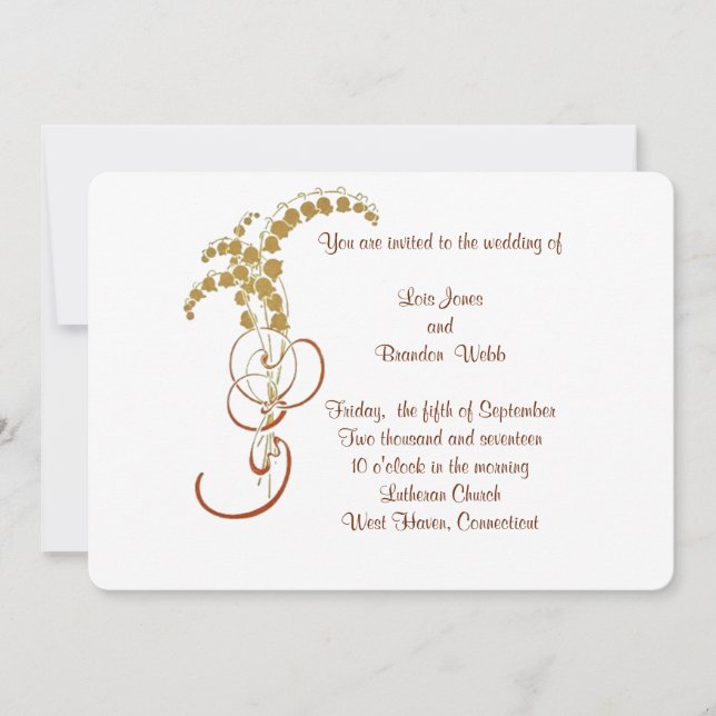 Gold Lily of the Valley Wedding Invitation (Front)