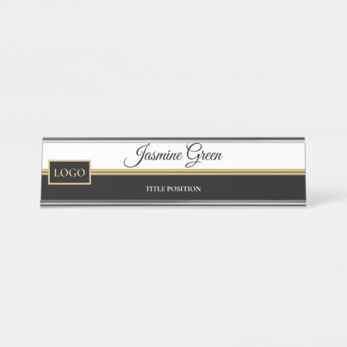 Gold Line And White And Black Desk Name Plate