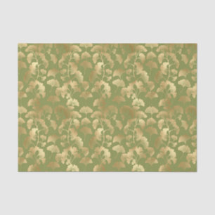 Gold Line Art Ginkgo Leaves Emerald Botanical Tissue Paper