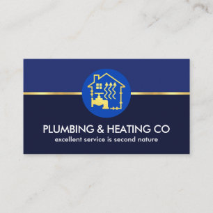 Gold Line Blue Shades Plumbing Service Business Card