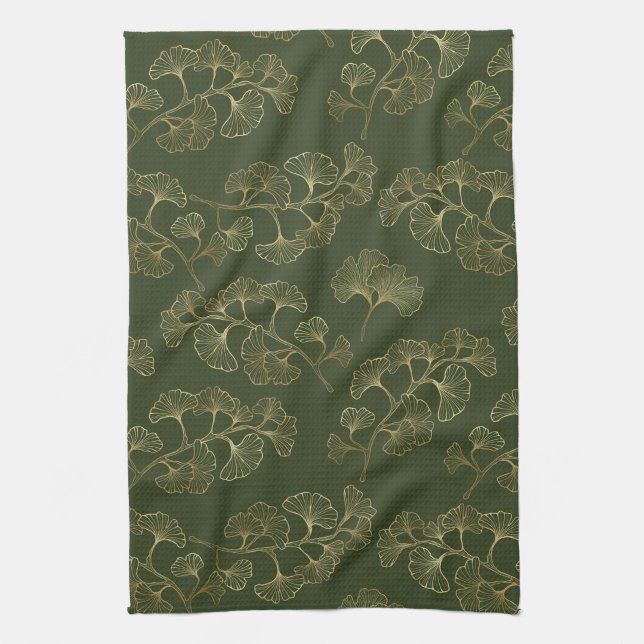 Gold Line Botanical Pattern Kitchen Towel (Vertical)