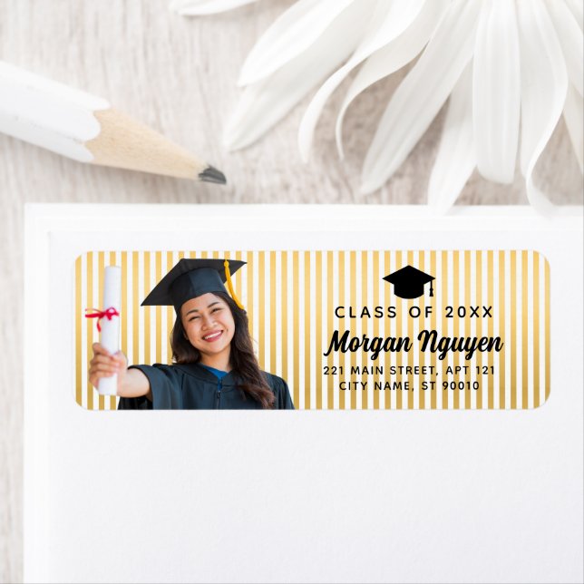 Gold Line Custom Photo Graduation Return Address Label (Insitu)