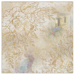 Gold line-drawing rose on a cream texture pattern fabric