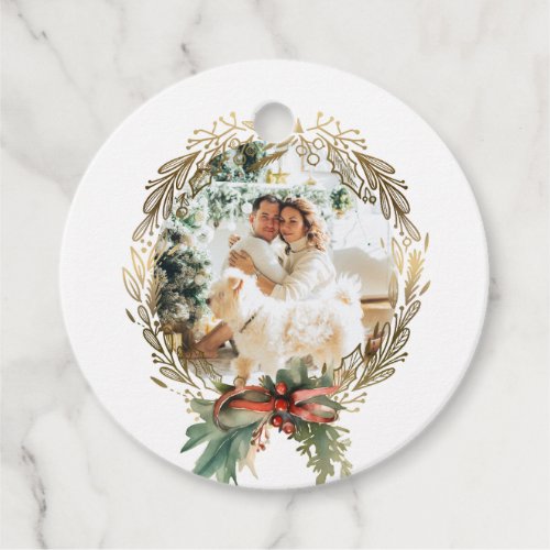 Gold Line_Drawn Christmas Wreath Photo Favor Tags