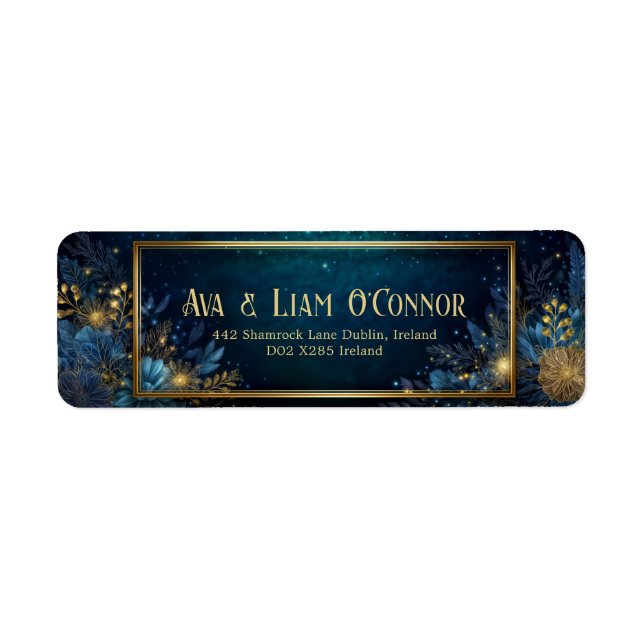 Gold Line Flora Midnight Return Address Label (Front)
