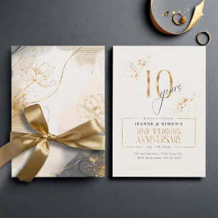 Gold Line Floral 10th Anniversary ID1169 Invitation