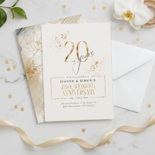 Gold Line Floral 20th Anniversary ID1169 Invitation