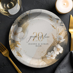 Gold Line Floral 20th Anniversary ID1169 Paper Plates