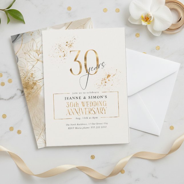 Gold Line Floral 30th Anniversary ID1169 Invitation (Creator Uploaded)