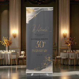 Gold Line Floral 30th Anniversary Welcome ID1169 Retractable Banner