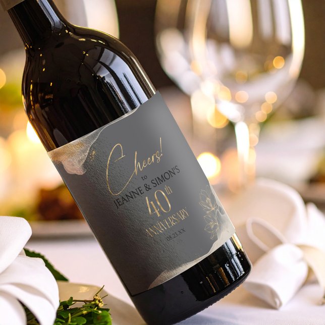 Gold Line Floral 40th Anniversary Cheers ID1169 Wine Label (Creator Uploaded)