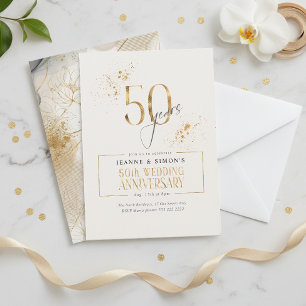 Gold Line Floral 50th Anniversary ID1169 Invitation