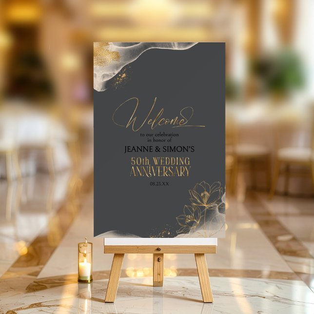 Gold Line Floral 50th Anniversary Welcome ID1169 Foam Board (Creator Uploaded)