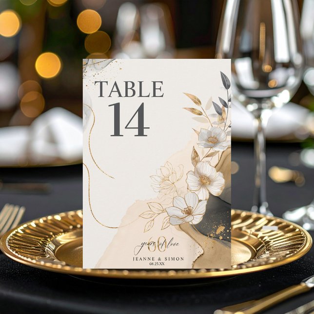 Gold Line Floral 60th Anniversary Table Num ID1169 Invitation (Creator Uploaded)