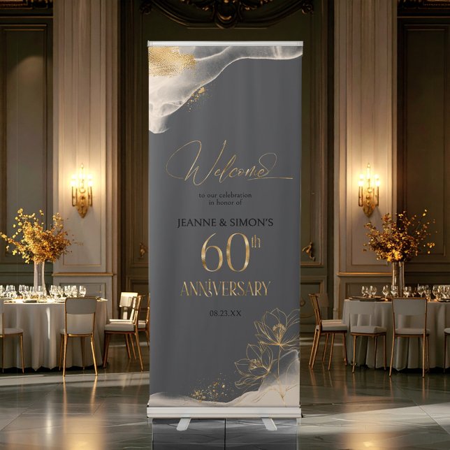 Gold Line Floral 60th Anniversary Welcome ID1169 Retractable Banner (Creator Uploaded)
