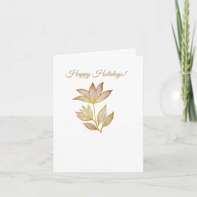 Gold Line Floral Holiday Card (Front)