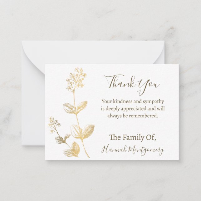 Gold Line Floral Sympathy Thank You Card (Front)