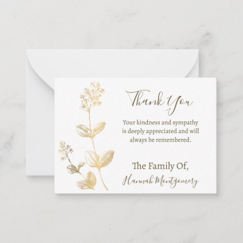 Gold Line Floral Sympathy Thank You Card