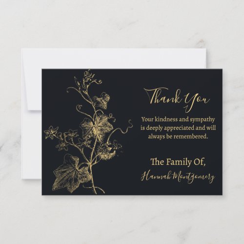 Gold Line Floral Sympathy Thank You Card