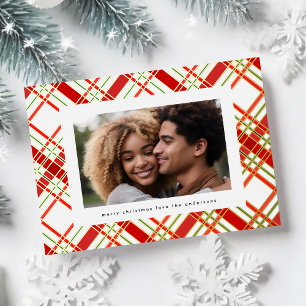 Gold Line Insets Plaid Christmas Framed Photo Foil Holiday Card