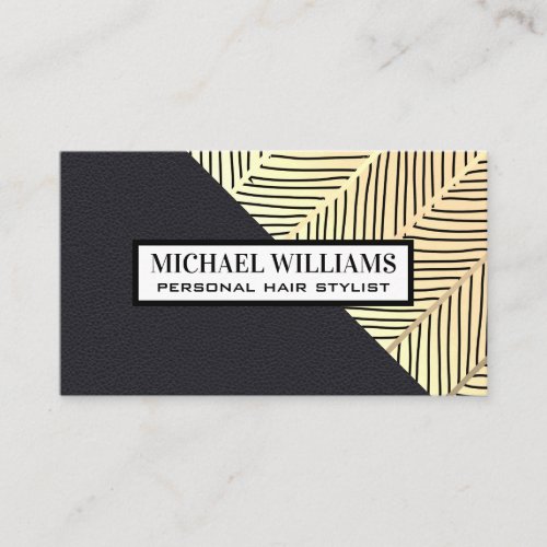 Gold Line Pattern  Leather Color Block Business Card