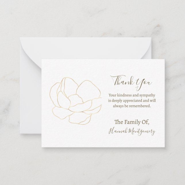 Gold Line Rose Sympathy Thank You Card (Front)