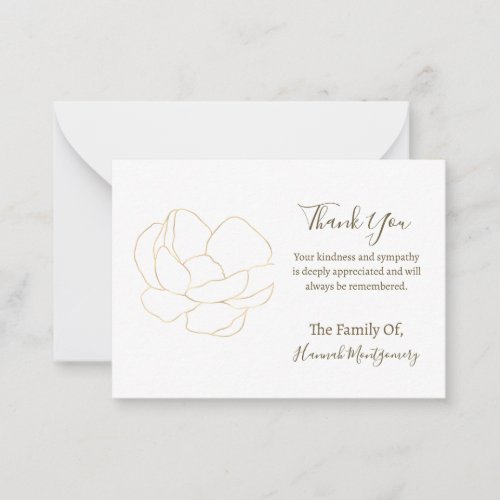 Gold Line Rose Sympathy Thank You Card
