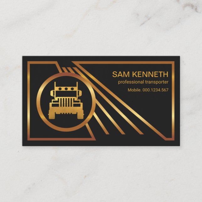 Gold Line Travel Routes Border Truck Transport Business Card (Front)