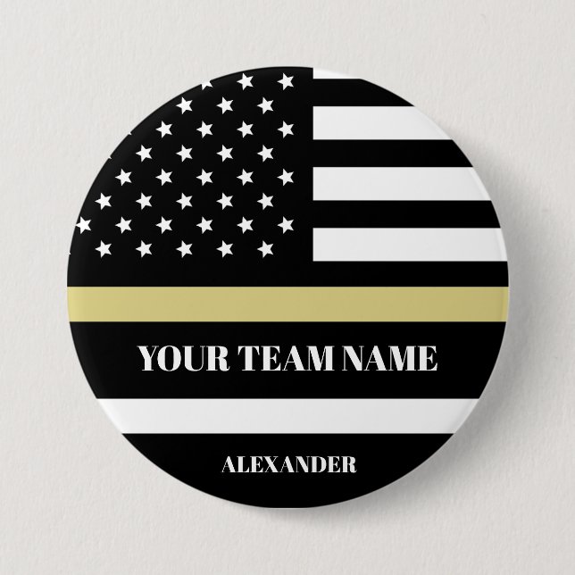 Gold Line U.S. Flag with Custom Team & Name  Button (Front)