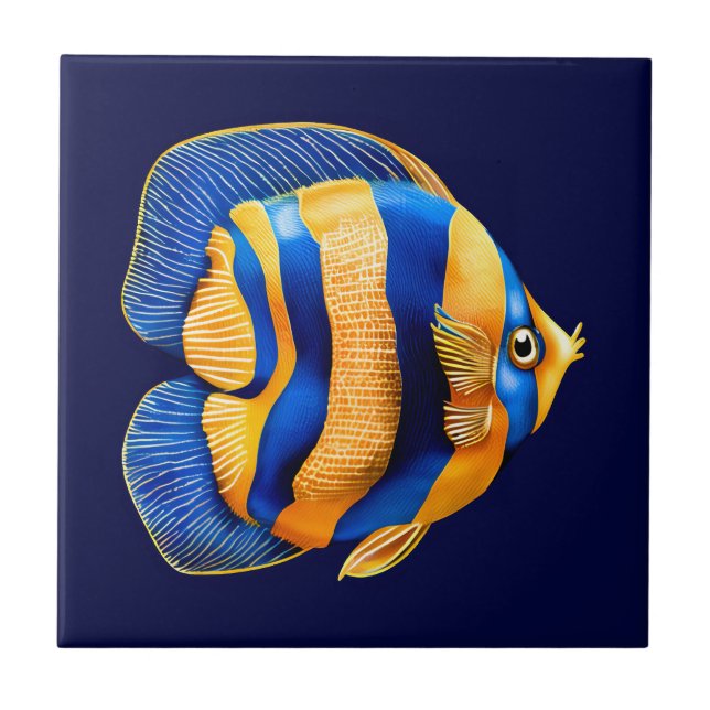 Gold lined butterfly reef fish beach sea theme ceramic tile (Front)
