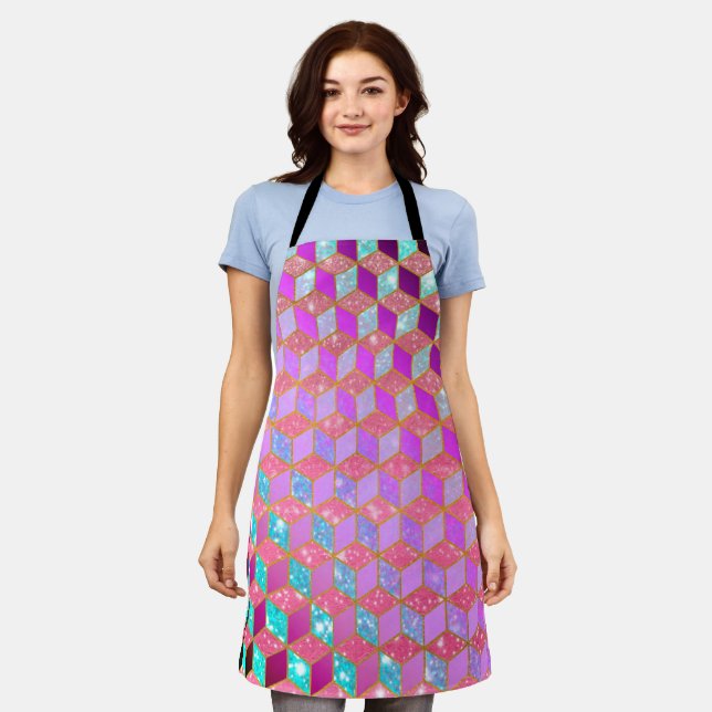 Gold Lined Diamond-Shaped Hexagon in Pastel Apron (Worn)