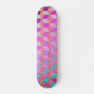 Gold Lined Diamond-Shaped Hexagon in Pastel Skateboard