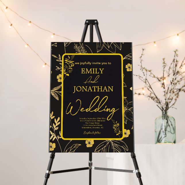 Gold Lined Floral Black  Foam Board (In Situ (Stand))