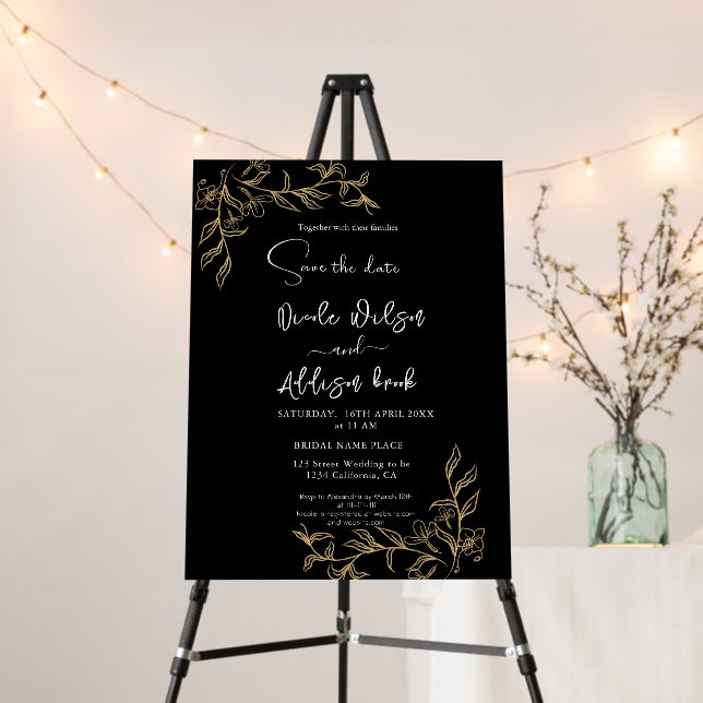 Gold Lined Floral Black Wedding Foam Board (In Situ (Stand))