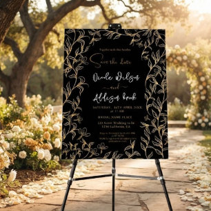 Gold Lined Floral Black Wedding Foam Board