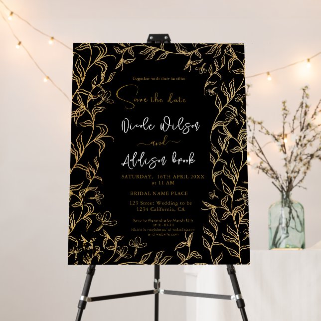 Gold Lined Floral Black Wedding Foam Board (In Situ (Stand))