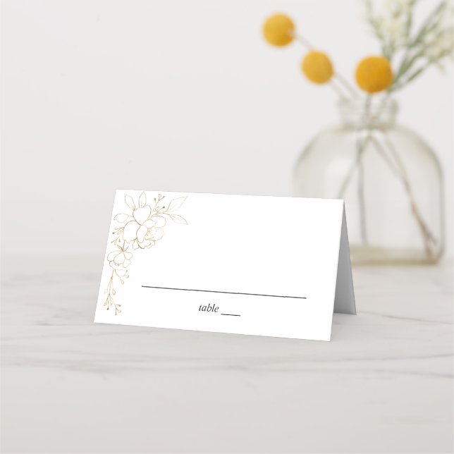 Gold Lined Floral Gold Place Card (Front)
