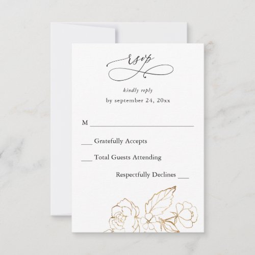 Gold Lined Floral no Meal Vertical RSVP